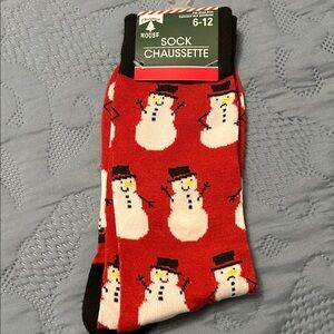 Holiday Time Festive Snowman Socks - Red and Black